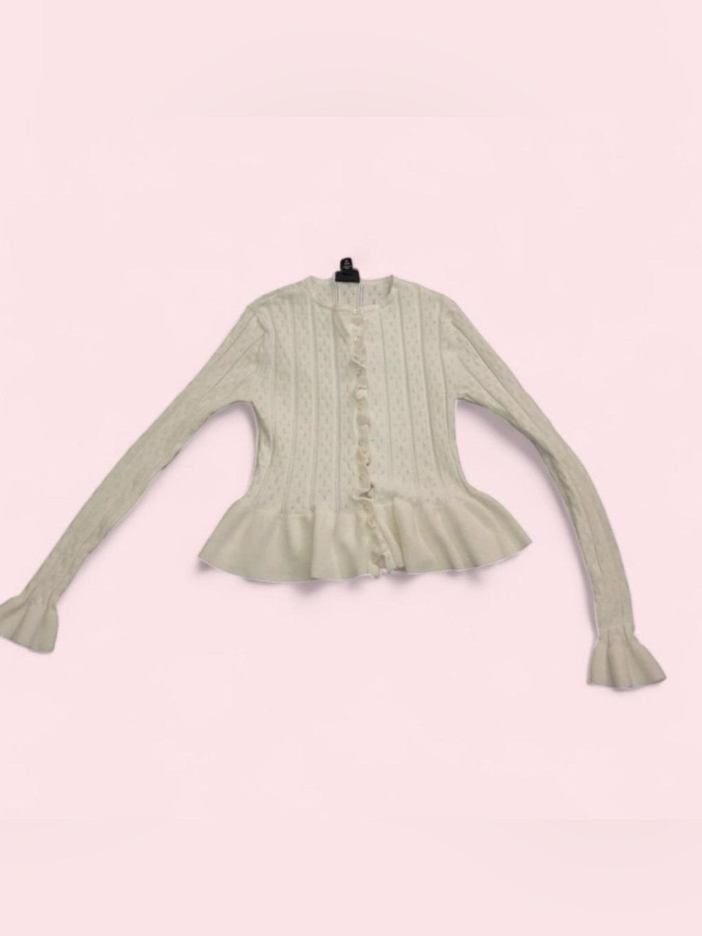 Ruffled Peplum Knit Cardigan in Cream